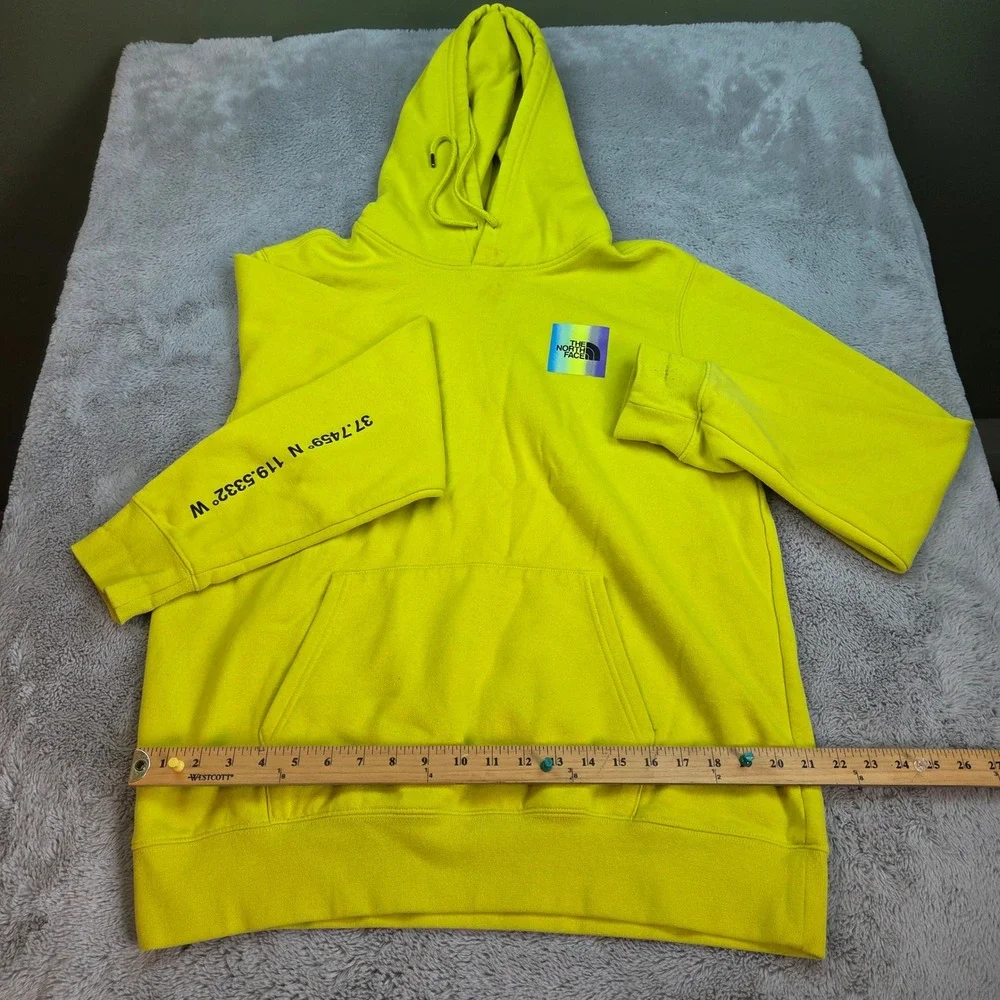 The North Face Hoodie Mens L Graphic Coordinates Box Logo Pullover Neon Yellow